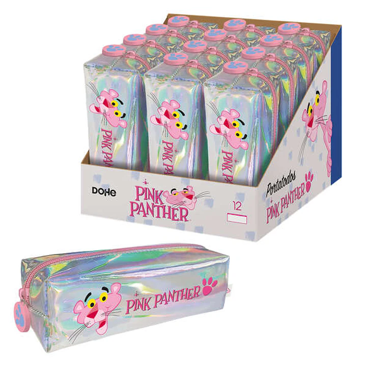 Dohe Expositor de 12 Portatodos Cuadrados Brillantes de Pink Panther - 200mm - para Todo Tipo de Utensilios Escolares - Fabricado en Material Flexible 1