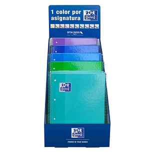 Oxford Europeanbook 1 Classic Expositor con 25 Cuadernos Espiral A4+ 80 Hojas Cuadicula 5x5 Microperforado - Tapa Extradura - Colores Frios Surtidos