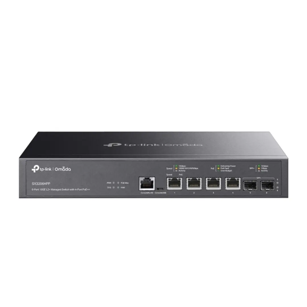 TP-Link Omada SX3206HPP Switch 6 Puertos - Gestionado - 4xRJ45 PoE++ 10Gbps - 2xSFP 10Gbps - Soporta QOS - Conmutacion hasta 120Gbps - Color Negro 1