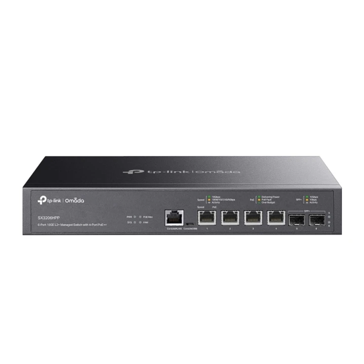 TP-Link Omada SX3206HPP Switch 6 Puertos - Gestionado - 4xRJ45 PoE++ 10Gbps - 2xSFP 10Gbps - Soporta QOS - Conmutacion hasta 120Gbps - Color Negro 1