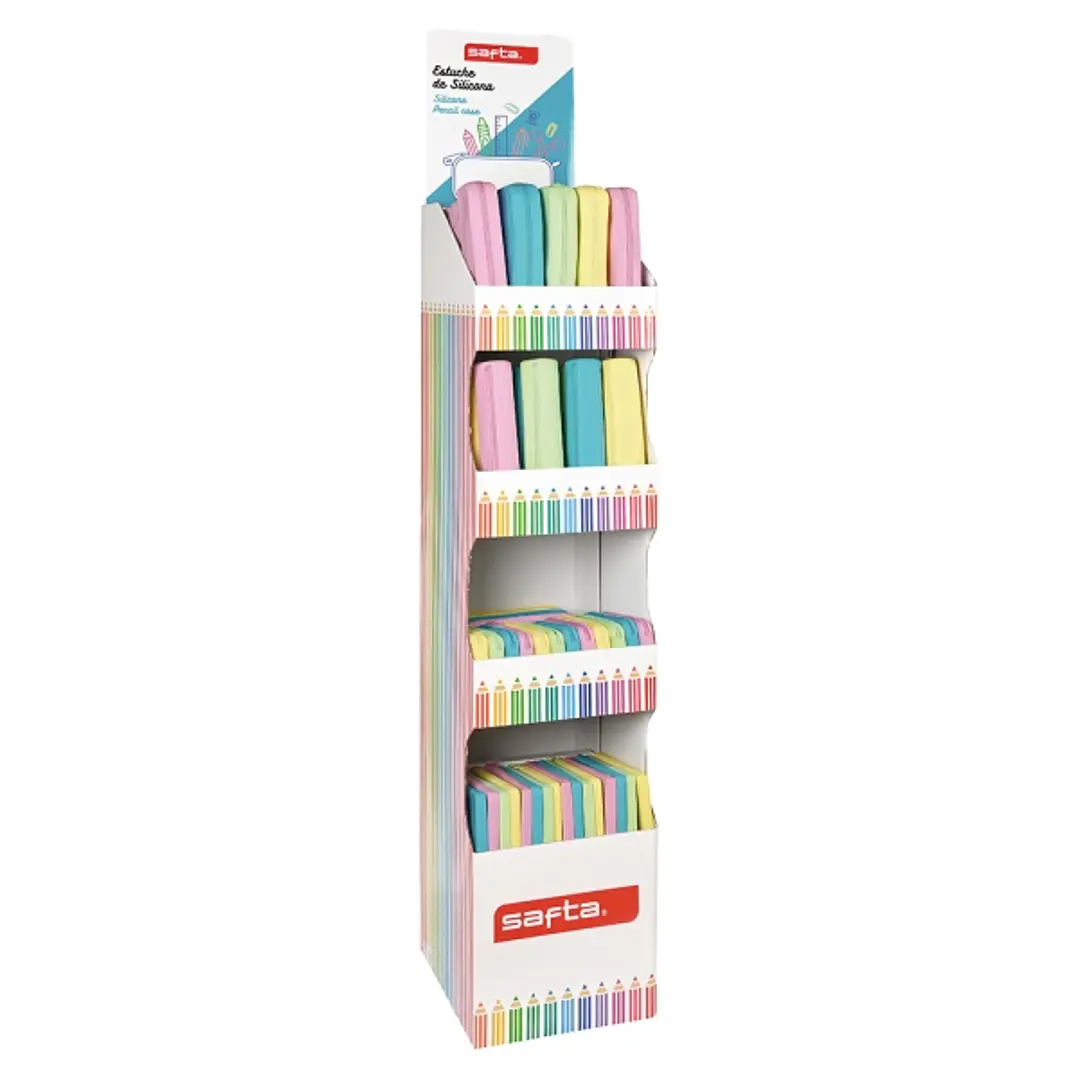 Safta Expositor con Portatodos - Carton Resistente - Cuatro Alturas - Modelos Variados de Portatodos - Presentacion Ordenada y Atractiva - 200x20x55mm 1