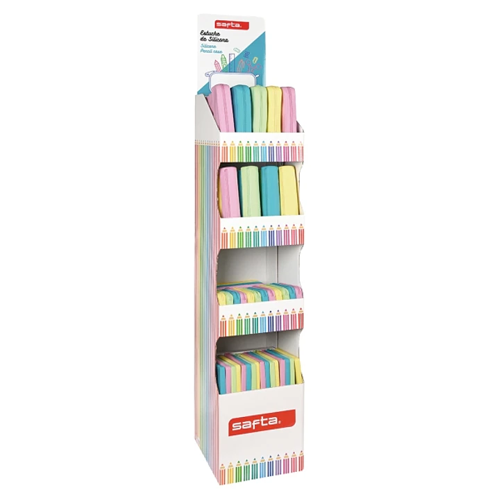 Safta Expositor con Portatodos - Carton Resistente - Cuatro Alturas - Modelos Variados de Portatodos - Presentacion Ordenada y Atractiva - 200x20x55mm 1
