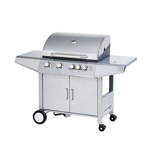 Muvip Barbacoa Gas Inox 5 Fuegos - Estructura Acero Inoxidable - 4 Fuegos Centrales + 1 Fuego Lateral - Rejillas Esmaltadas - Bandeja Lateral - Asa Ta