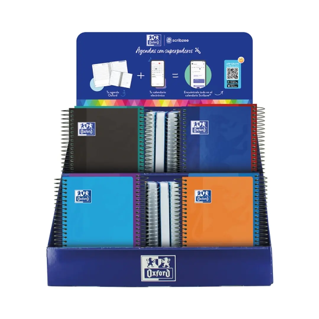 Oxford Expositor de Sobremesa con 38 Agendas Escolares - Castellano y Euskera - 3 Modelos Diferentes - Facilitar la Exhibicion del Producto - Colores  1