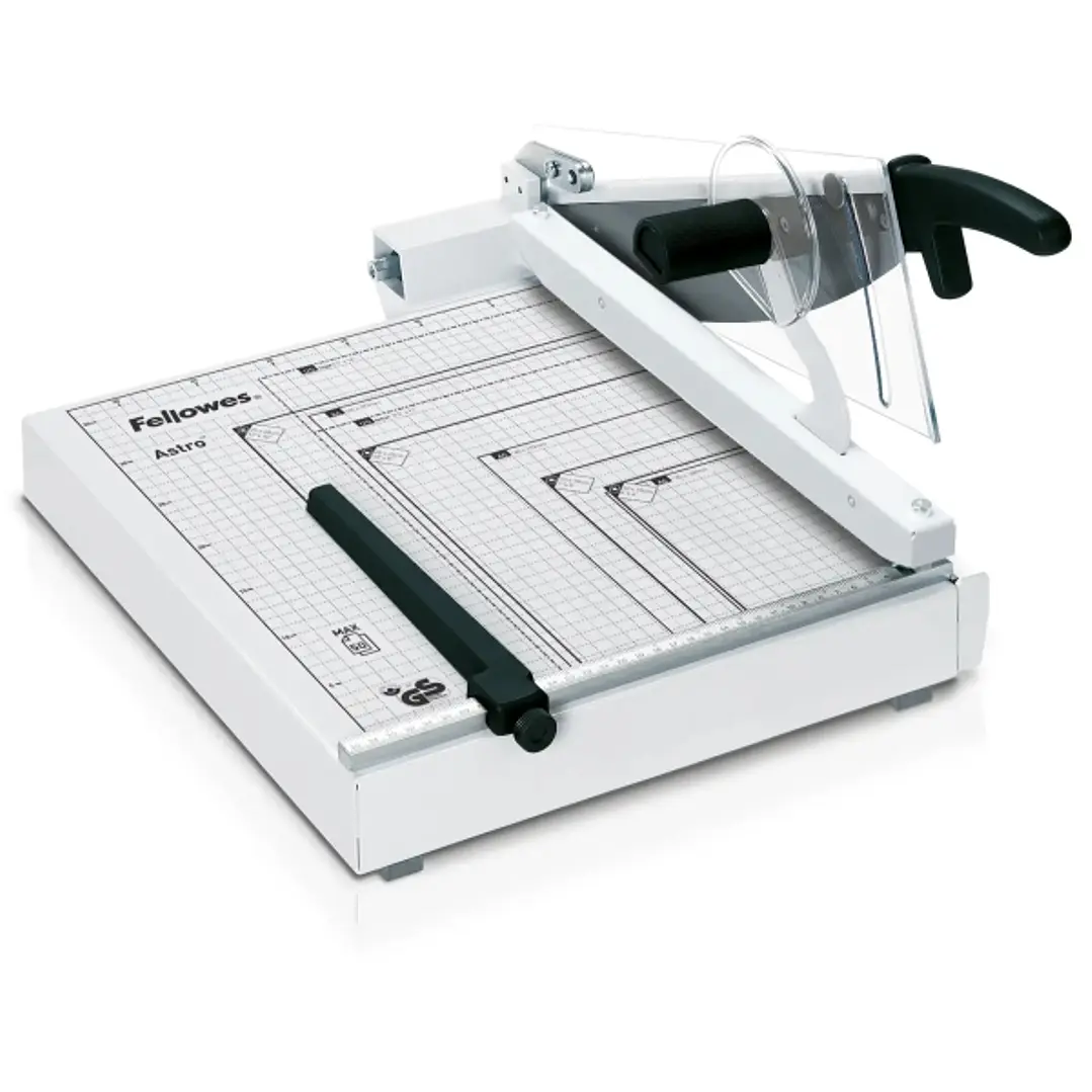 Fellowes Astro Guillotina de Papel - Formato A4 - Base Metalica - Protector Transparente - Corte Ajustable - Seguro Automatico - Capacidad de Corte ha 1
