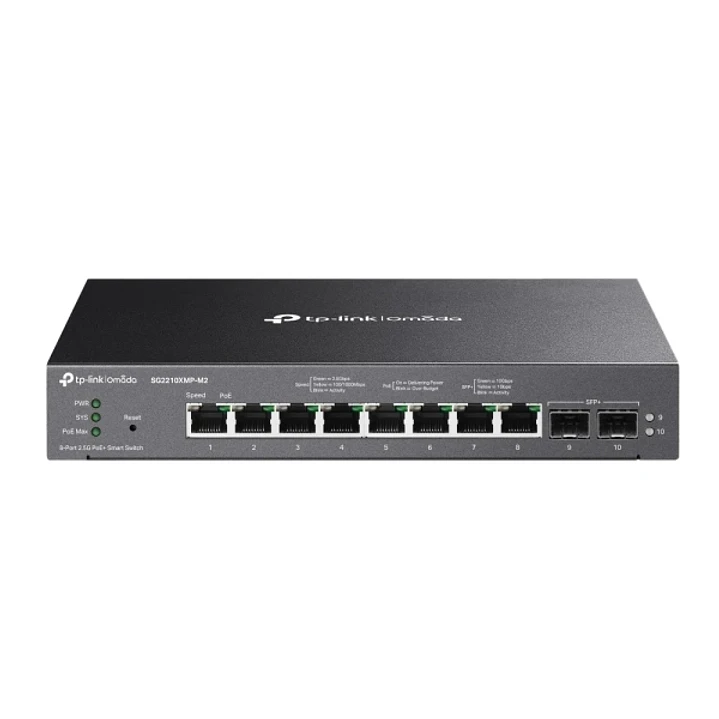 TP-Link Omada SG2210XMP-M2 Switch 10 Puertos - Gestionado - 8xRJ45 PoE+ 2.5Gbps - 2xSFP 10Gbps - Soporta QOS - Conmutacion hasta 80Gbps - Color Negro 1