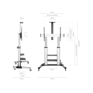 Aisens Soporte de Suelo PRO con Ruedas y Manivela - Bandeja para DVD y Soporte de Camara para Monitor/TV - Hasta 100Kg - De 60 a 100 Pulgadas - Color 