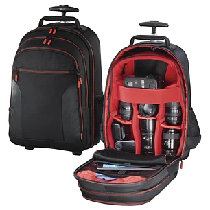 Hama Miami Maleta Trolley para Camara - Capacidad 12L - Asas Ocultables - Compartimentos Separados para Objetivos - Mango Extensible - Asa de Mano - 3