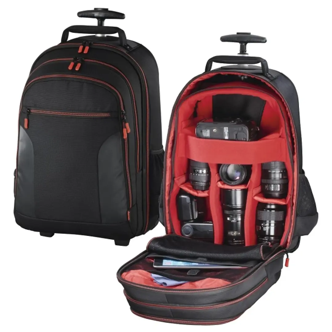 Hama Miami Maleta Trolley para Camara - Capacidad 12L - Asas Ocultables - Compartimentos Separados para Objetivos - Mango Extensible - Asa de Mano - 3 1