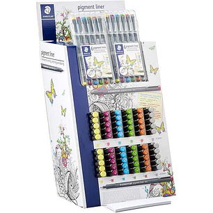Staedtler Pigment Liner 308 Expositor con 60 Rotuladores + 10 Estuches - Colores Surtidos