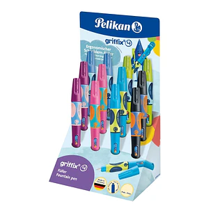 Pelikan Griffix Expositor con 12 Plumas Estilograficas para Diestros - Plumin de Acero Inoxidable - 3 Puntos de Agarre con Indicador - Ergonomico - Ta