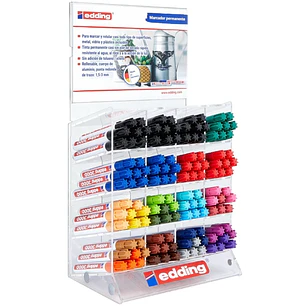 Edding 3000 Expositor con 128 Rotuladores Permanentes - Punta Redonda de 1.5mm - Trazo entre 1.5 y 3mm - Recargable - Secado Rapido - Colores Surtidos
