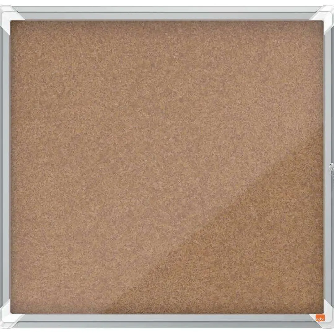 Nobo Vitrina para 6 Hojas A4 con Superficie de Corcho - 752x692x37mm - Puerta de Cristal de Seguridad - Marco de Aluminio - Color Natural 1