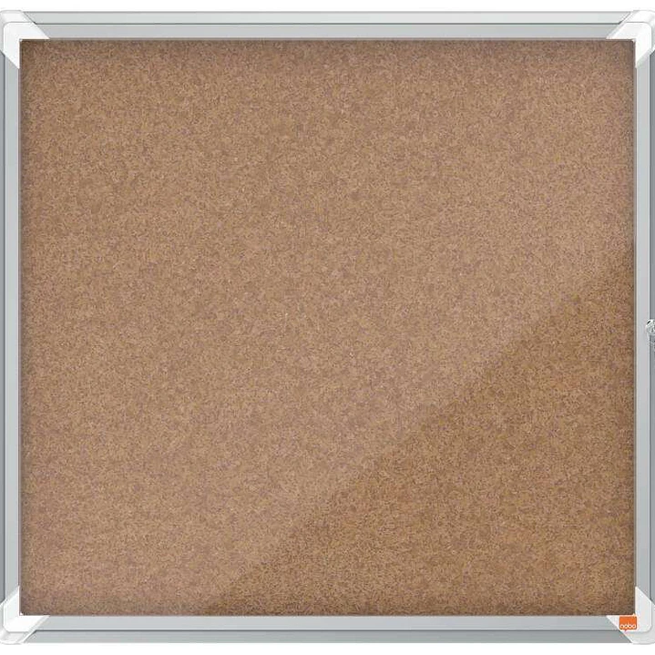 Nobo Vitrina para 6 Hojas A4 con Superficie de Corcho - 752x692x37mm - Puerta de Cristal de Seguridad - Marco de Aluminio - Color Natural 1