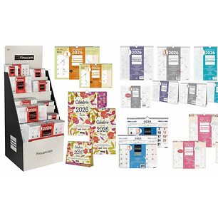 Finocam Expositor de Pie con 169 Calendarios Neutros Surtidos - Anual 2026 - Estructura de Carton - Color Surtidos