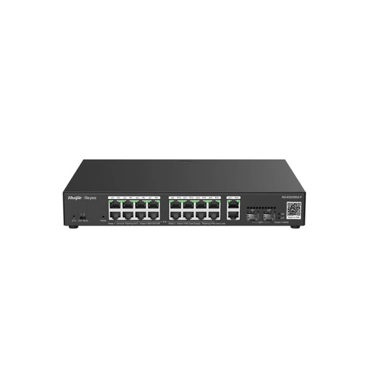 Ruijie RG-ES220GS-P Switch de Sobremesa - 18 Puertos Ethernet hasta 1Gbps - 2x SFP 1Gbps - PoE/PoE+ hasta 250W - Carcasa de Acero - Gestion Inteligent 1