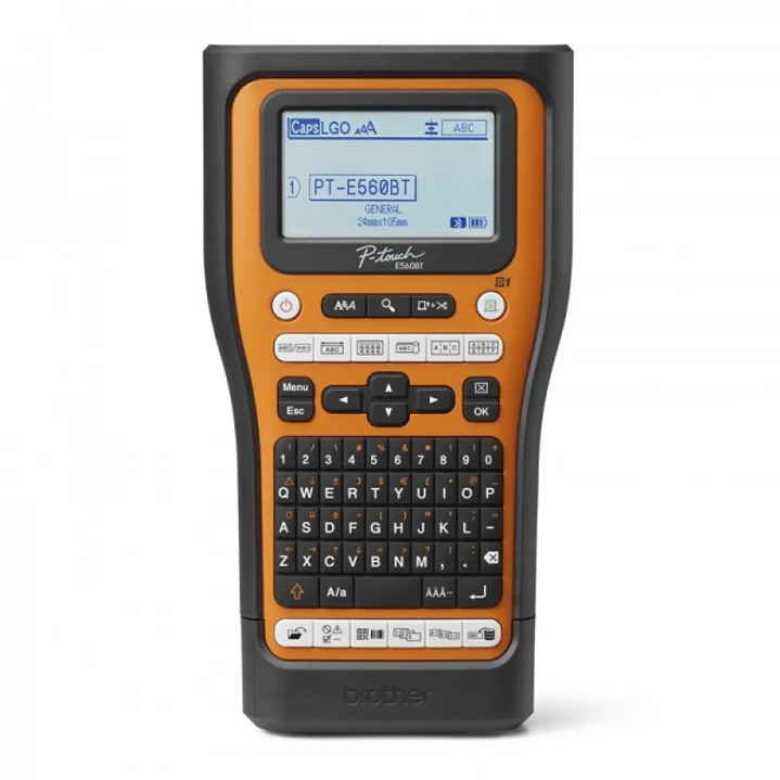 Brother PT-E560BTVP Rotuladora Electronica Bluetooth - Con Conexion a PC - Pantalla LCD - Ancho Max. de Cinta 18mm - Color Negro/Naranja 1