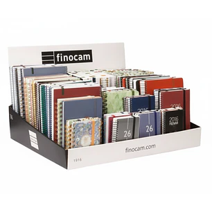 Finocam Expositor Grande con 100 Agendas de Espiral Surtidas - Anual 2026 - Color Surtidos