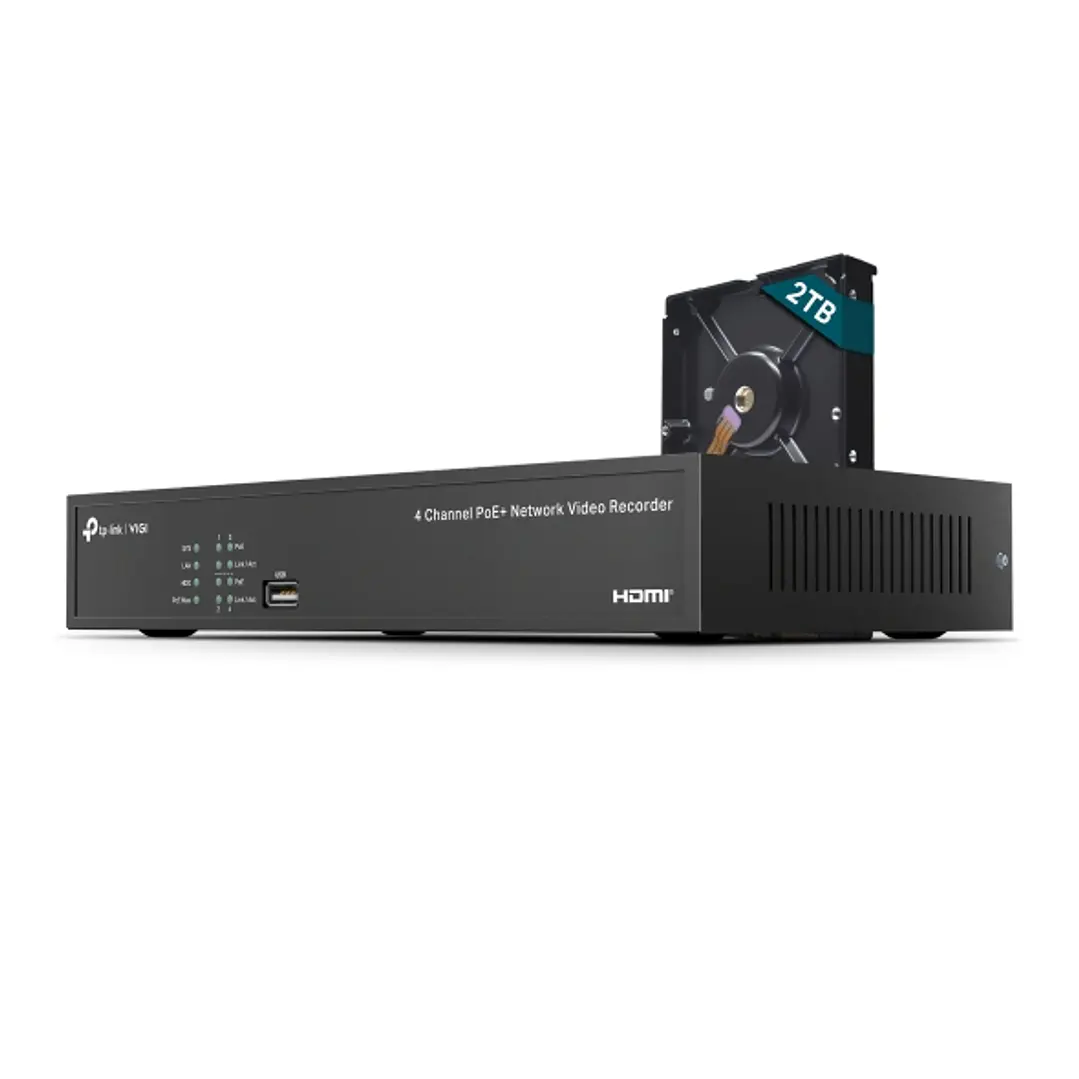 TP-Link Vigi NVR1004H-4P-2TB Grabadora para Videovigilancia - 4 Canales - RJ45 - HDMI - VGA - 2xUSB - 2TB Preinstalados y Capacidad hasta 10TB - Decod 1