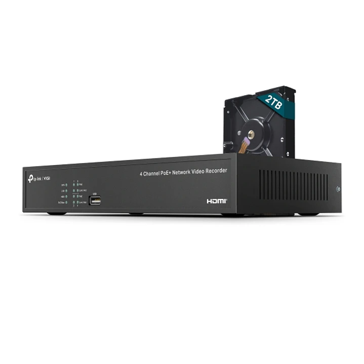 TP-Link Vigi NVR1004H-4P-2TB Grabadora para Videovigilancia - 4 Canales - RJ45 - HDMI - VGA - 2xUSB - 2TB Preinstalados y Capacidad hasta 10TB - Decod 1