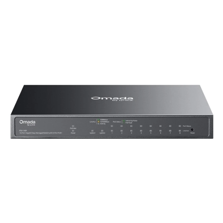 TP-Link Omada ES210GP Switch con 10 Puertos - Gestionado - 8xRJ45 PoE+ 1Gbps - 1xRJ45 1Gbps - 1xRJ45/SFP Combo - Plug and Play - Soporta QOS - Carcasa 1