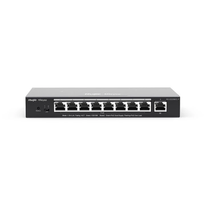 Ruijie RG-ES209GC-P Switch de Sobremesa - 9 Puertos - Velocidad hasta 1Gbps - PoE/PoE+ hasta 120W - Carcasa de Acero - Gestion Inteligente - Color Neg 1