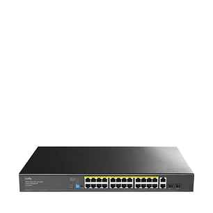 Cudy Switch 28 Puertos - Capacidad Conmutacion 56Gbps - 24x RJ45 PoE+ - 2x RJ45 GbE - 2x Gigabit SFP - Reinicio Automatico - Indicadores LED - 440x180
