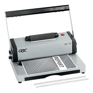 GBC MC59 Encuadernadora A4 de Espiral Metalica - Encuaderna hasta 450 Hojas - Perfora hasta 20 Hojas - Alicate de corte Incluido - Color Gris/Negro
