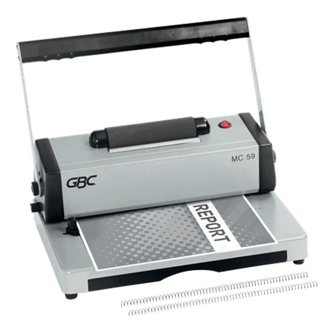 GBC MC59 Encuadernadora A4 de Espiral Metalica - Encuaderna hasta 450 Hojas - Perfora hasta 20 Hojas - Alicate de corte Incluido - Color Gris/Negro 1