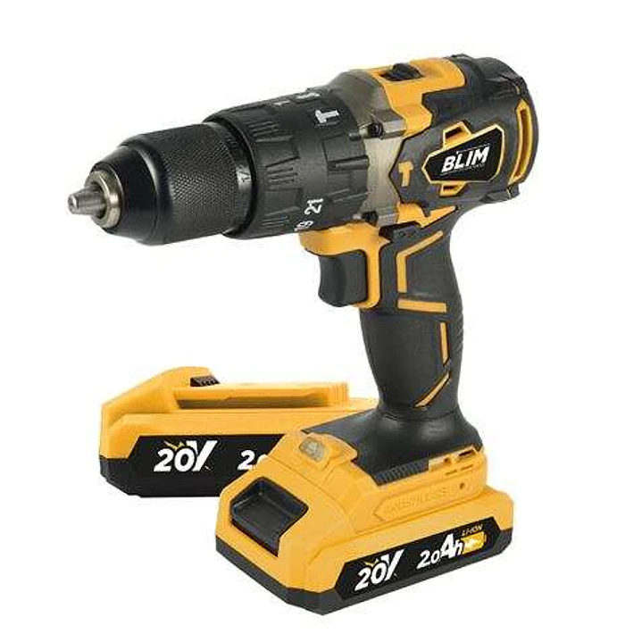 Blim Taladro Percutor a Bateria 20V 2Ah - Motor sin Escobillas - 68Nm Par Maximo - 2 Velocidades 0-500/0-2000rpm - Incluye 2 Baterias y Maletin de Tra 1