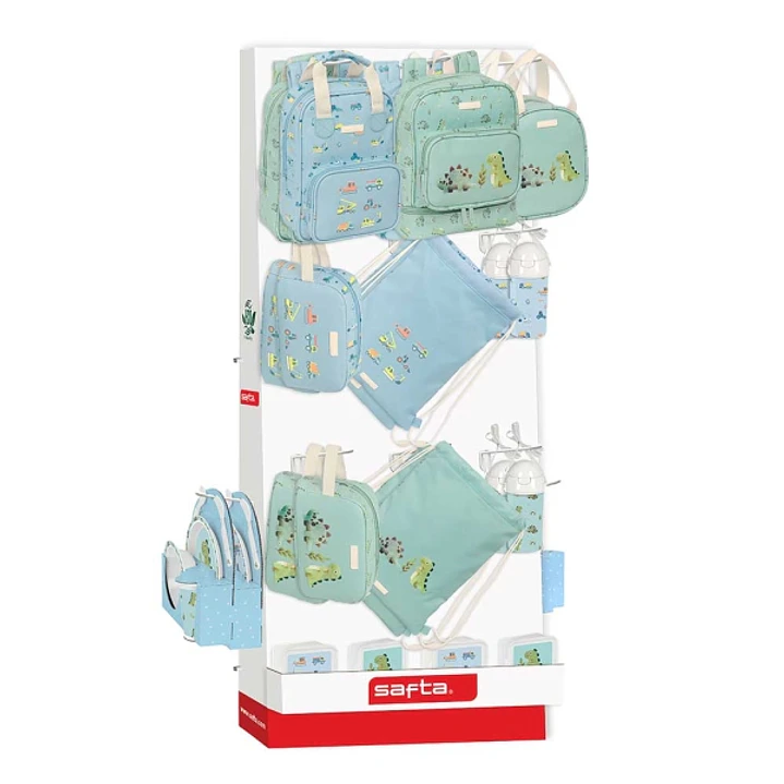 Safta Expositor con 10 Ganchos para Mochilas - Carton Reciclado - Estructura Robusta - Facil de Colocar - Presentacion Visual Atractiva - 650x280x1580 1