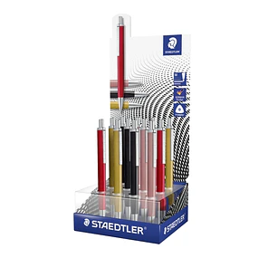 Staedtler Triplus Expositor con 12 Boligrafos Retractiles - Tinta Azul - Ancho de Linea M - Colores Surtidos