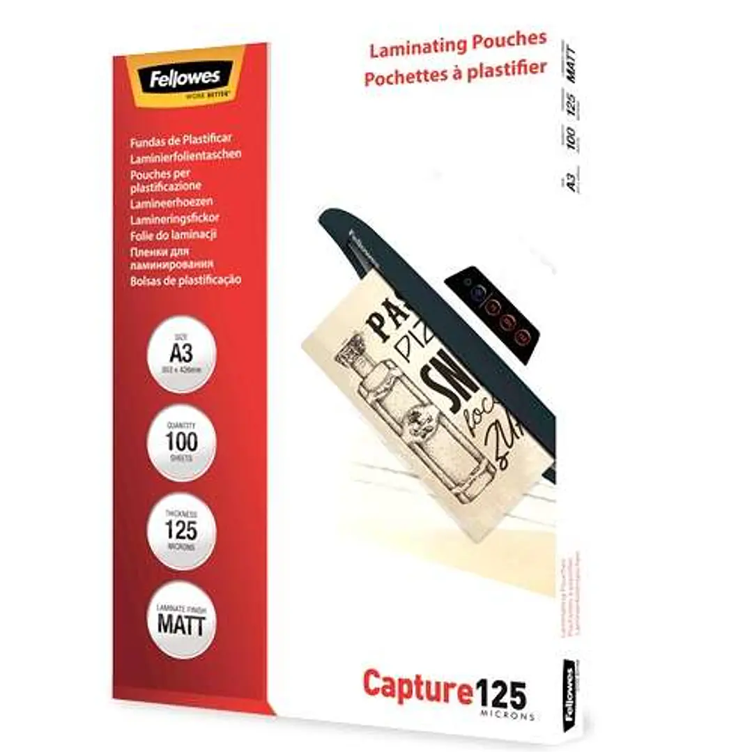 Fellowes Pack de 100 Fundas para Plastificar Mate A3 - 125 Micras - Transparente 1