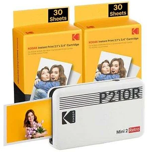 Kodak Mini 2 Retro Pack de Impresora Fotografica Portatil Bluetooth + 60 Hojas de Papel Fotografico - Formato de Impresion 5,3x8,6cm - Alimentacion po