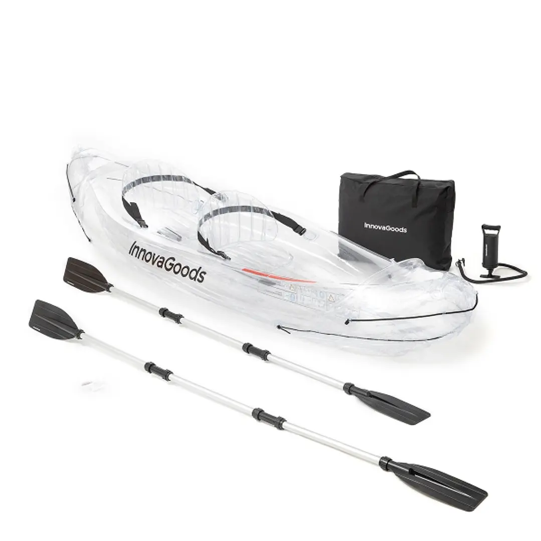 Innovagoods Kayak Inflable para 2 Personas - Bomba Manual - Soporta hasta 180kg - Incluye Accesorios - Bolsa de Transporte - 2 Remos Desmontables - 31 1