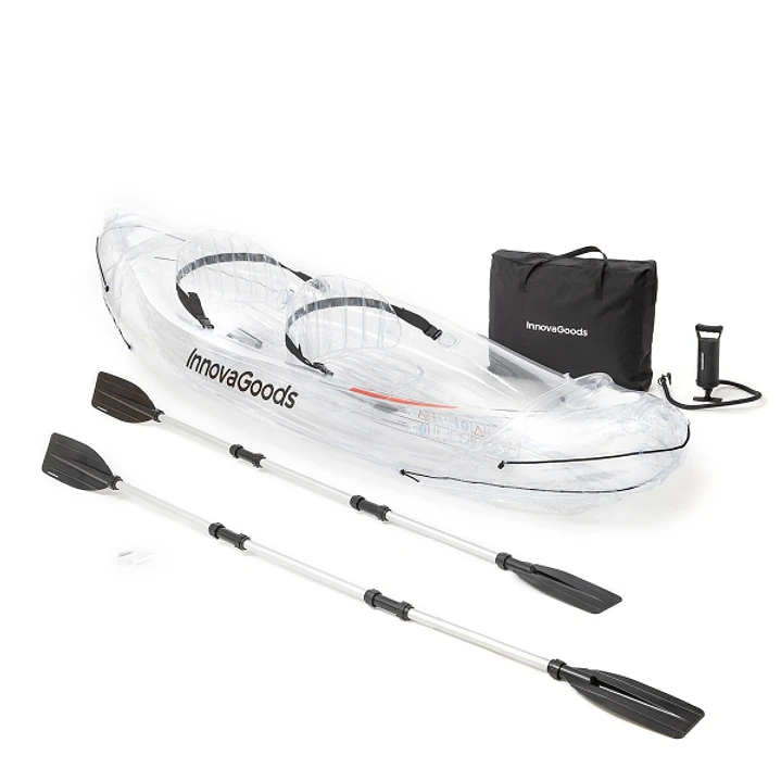 Innovagoods Kayak Inflable para 2 Personas - Bomba Manual - Soporta hasta 180kg - Incluye Accesorios - Bolsa de Transporte - 2 Remos Desmontables - 31 1