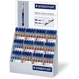 Staedtler Mars Micro Carbon 250 Expositor de 144 Tubos de Minas - Extraordinaria Elasticidad - Graduaciones Surtidas
