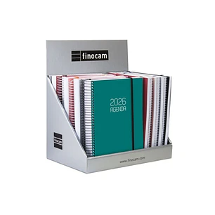 Finocam Expositor con 15 Agendas de Espiral Surtidas - Anual 2026 - Formato E10 - Color Surtidos