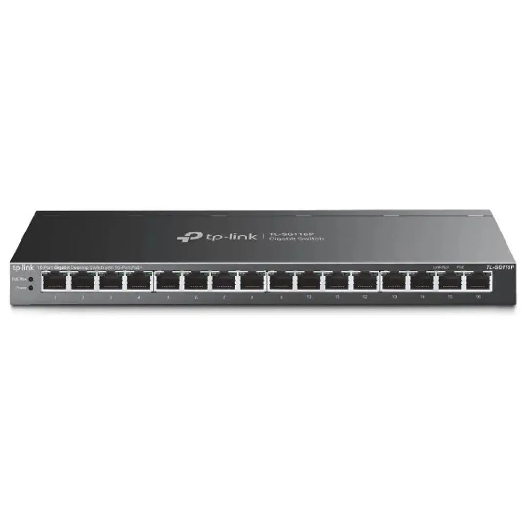 TP-Link TL-SG116P Switch 16 Puertos - No Administrado - RJ45 PoE 1Gbps - Conmutacion hasta 32Gbps - Recuperacion Automatica - Color Negro 1