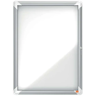 Nobo Vitrina para 4 Hojas A4 con Superficie Blanca Magnetica - 532x692x37mm - Puerta de Cristal de Seguridad - Marco de Aluminio - Color Blanco