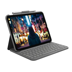 Logitech Slim Folio Funda con Teclado para iPad (Gen 10 y A16) - Hasta 3 Años de Autonomia - Tejido Resistente al Agua - Color Grafito