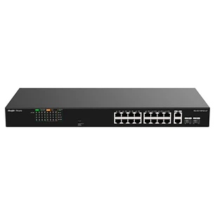 Ruijie RG-ES118FGS-LP Switch - 16 Puertos Ethernet hasta 100Mbps - 2 Puertos Gigabit Rj45/SFP Combo - PoE/PoE+ hasta 120W - Carcasa de Acero - Color N