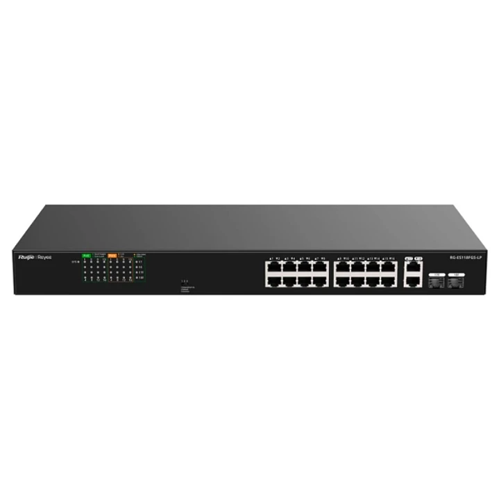 Ruijie RG-ES118FGS-LP Switch - 16 Puertos Ethernet hasta 100Mbps - 2 Puertos Gigabit Rj45/SFP Combo - PoE/PoE+ hasta 120W - Carcasa de Acero - Color N 1