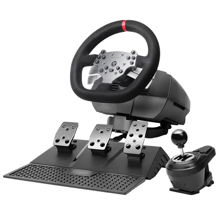 Mars Gaming MWH-RSX Juego de Volante y Pedalera de Carreras - Retroalimentacion de Fuerza 3.2Nm - 3 Pedales con Resistencia Progresiva - Palanca de Ca 1