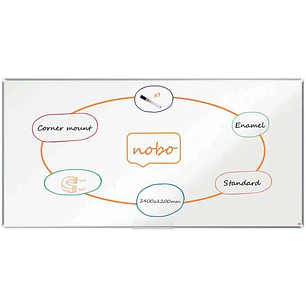 Nobo Premium Plus Pizarra Magnetica de Acero Vitrificado 2400x1200mm - Montaje en Esquina - Superficie de Borrado Superior - Color Blanco