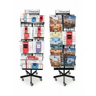 Finocam Expositor de Pie con 248 Calendarios Surtidos en Catalan - Anual 2026 - Estructura Metalica - Formato 5 Ruedas - Color Surtidos