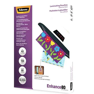 Fellowes Pack de 100 Fundas AutoAdhesivas para Plastificar Brillo A3 - 80 Micras - Alta Calidad - Transparente