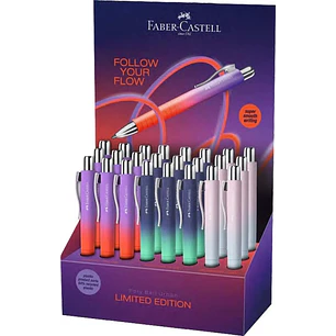 Faber-Castell Poly Ball Flow Edition Expositor con 24 Boligrafos Retractiles XB - Forma Triangular Ergonomica - Suave al Tacto - Colores Surtidos