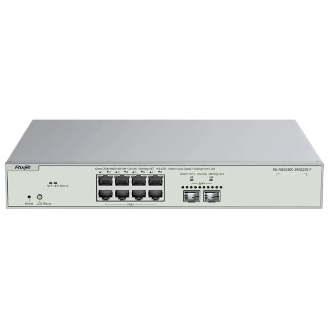 Ruijie RG-NBS3300-8MG2XS-P Switch Gestionado en Capa 2 - 8 Puertos Ethernet hasta 2.5Gbps - 2x SFP+ hasta 10Gbps - PoE/PoE+ hasta 240W - Fuente de Ali 1