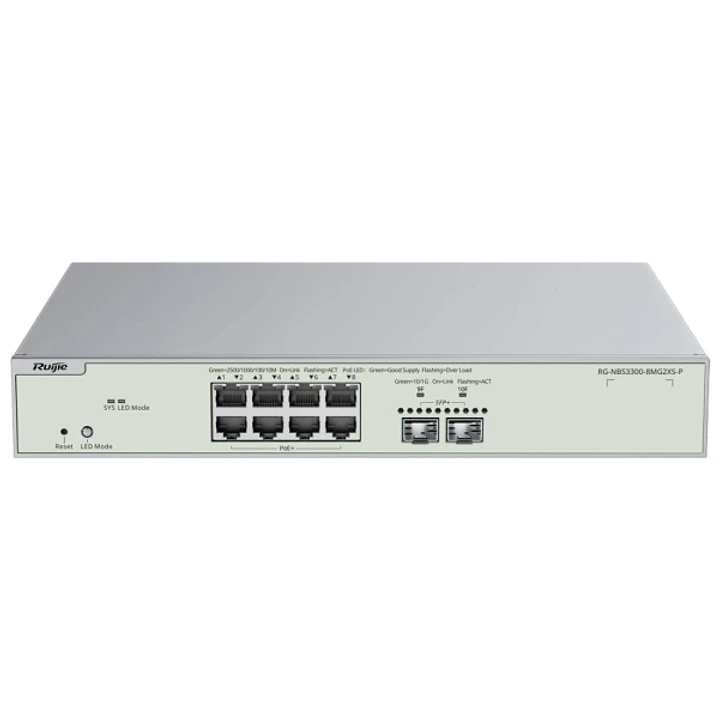 Ruijie RG-NBS3300-8MG2XS-P Switch Gestionado en Capa 2 - 8 Puertos Ethernet hasta 2.5Gbps - 2x SFP+ hasta 10Gbps - PoE/PoE+ hasta 240W - Fuente de Ali 1